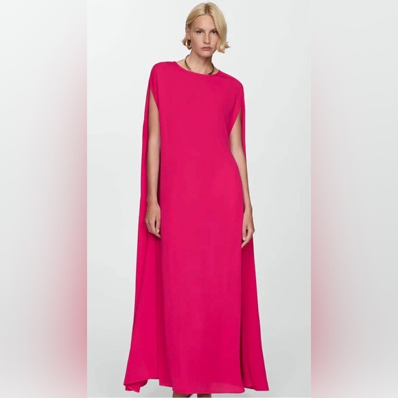 Mango Hot Pink Slit Cape Dress - Picture 8 of 9